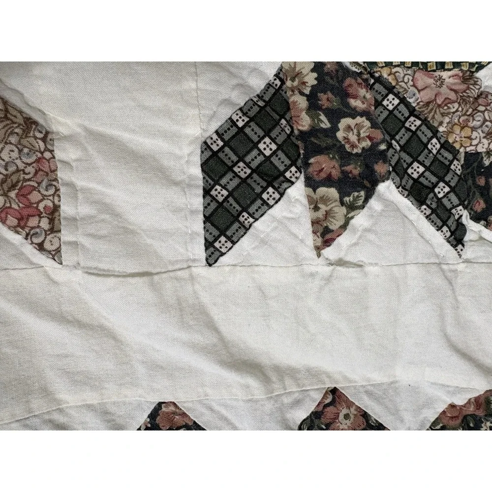 Vtn Handmade Quilt Full Leaves 100% Cotton Cream Sage With Two Shams‎ 76